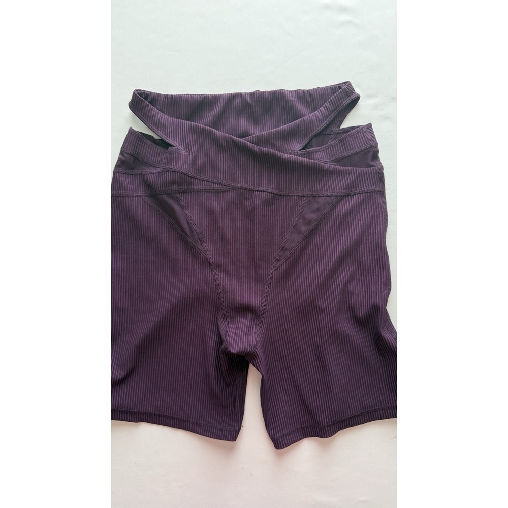 For Love of Lemon Women's High Waist Workout Shorts with Mesh Cutouts Purple M